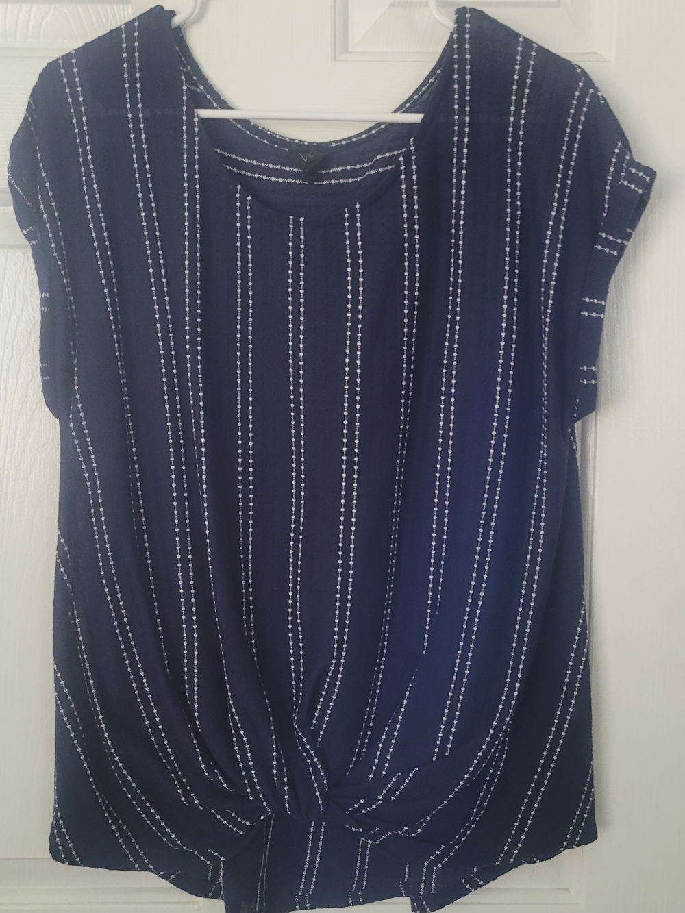 Women's Navy Blue Striped Twist-Front Top